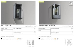 Aplica perete exterior cu senzor de miscare IP44 NIKLAS