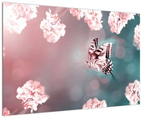 Tablou - Fluture între flori (90x60 cm)