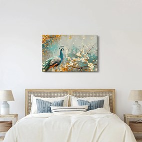 Tablou - Păun cu decor de aur (90x60 cm)