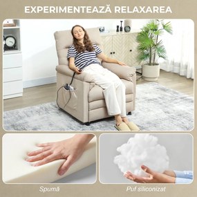 HOMCOM Fotoliu Relaxant Electric cu Masaj și Încălzire, cu Suport pentru Picioare, Silențios, Reclinabil 150° în Material Catifelat Prietenos cu Animalele, cu Funcție de Memorare, 2 Telecomenzi pentru Sufragerie, Bej | Aosom Romania