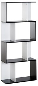 HOMCOM Bibliotecă Rafturi Mobilier Depozitare Design Contemporan în S 4 rafturi 60L x 24l x 148H cm Negru Alb | Aosom Romania