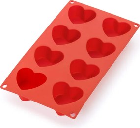 Forma de copt inimioare Lekue 1010172, 30x17,5x3,4 cm, 640 ml, -60°C/+220°C, Silicon platinat, Rosu