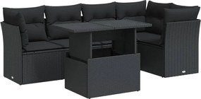 vidaXL Set mobilier de grădină cu perne, 6 piese, negru, poliratan