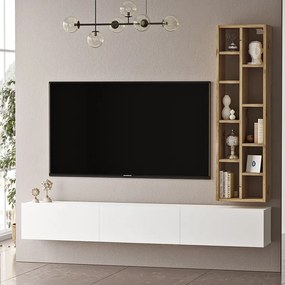 Comoda TV de perete Esmeralda alb - culoare lemn naturala 74.5x27x145cm