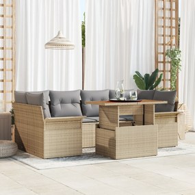 vidaXL Set canapea de grădină 7 piese, cu perne, din ratan sintetic și acacia, bej