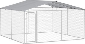 PawHut Țarc pentru Câini Talie Medie, Metal Galvanizat, Acoperiș Oxford, Ușă cu Zăvor, 400x230x232 cm, Argintiu | Aosom Romania
