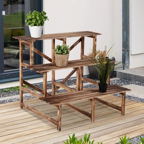Outsunny Stand de plante cu 3 etaje, suport pliabil de flori de 78 cm înălțime pentru interior și exterior, raft de plante din lemn, suport pentru ghivece cu tăvi, scară de flori pentru sufragerie, grădină balcon, lemn natural | Aosom Romania