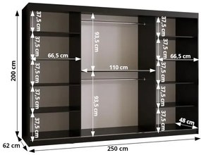Dulap de haine 250 cm Boomer 2 (Negru) (cu iluminat). 1126270