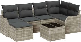 vidaXL Set de canapele pentru grădină 7 pcs Gri deschis Rattan poli