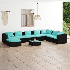 3101865 vidaXL Set mobilier de grădină cu perne, 9 piese, negru, poliratan