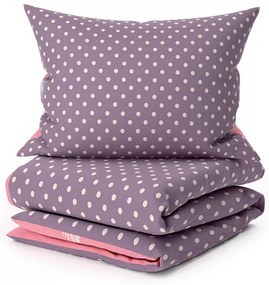 Lenjerie de pat din bumbac, reversibila, INIMI SI BULINE roz