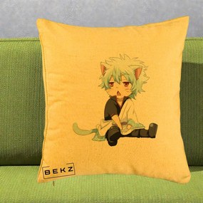Perna Personalizata Gintama Gintoki Chibi Pisica, 40x40 cm, Galben, Husa Detasabila, Perna Inclusa, BEKZ®