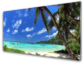 Tablouri acrilice Palm Sea peisaj copac Albastru Verde Maro