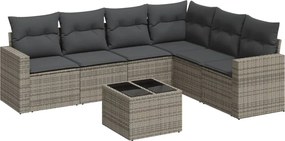 vidaXL Set canapele de grădină, 7 piese, cu perne, gri, poliratan