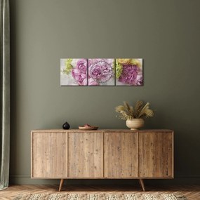 Tablou - Flori pe perete culorile pastel (cu ceas) (90x30 cm)