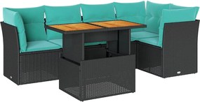 vidaXL Set mobilier de grădină cu perne, 6 piese, negru, poliratan