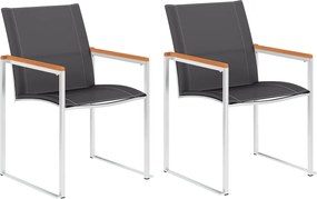 vidaXL Scaune de grădină, 2 buc., gri, oțel inoxidabil și textilenă
