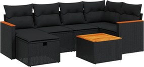 vidaXL Set canapele de grădină cu perne, 7 piese, negru, poliratan