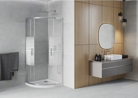 Mexen Rio cabina de duș semirotundă 90 x 90 cm, dungi albe, crom + cadă Flat, alb - 863-090-090-01-20-4110