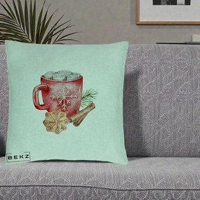 Perna Decorativa Cacao de Iarna cu Biscuit, 40x40 cm, Verde Menta, Husa Detasabila, Perna Inclusa, BEKZ®