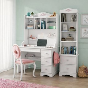 Set Studiu Complet Rustic White ,   Birou mic + Biblioteca + Unitate Superioara