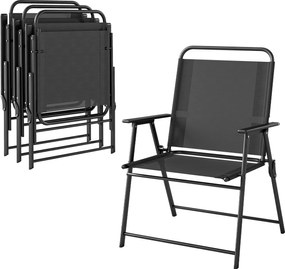 Outsunny Set de 4 Scaune de Camping Pliabile cu Spătar Înalt Șezut Lat și Cotiere Țesătură Textilene Respirabilă Negru | Aosom Romania