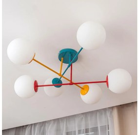 Lustră aplicată MOON, 6x E27/15W/230V, turcoaz/galben/roșu