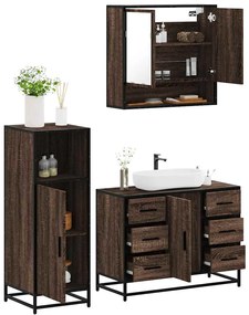 vidaXL Set mobilier de baie, 3 piese, stejar maro, lemn prelucrat