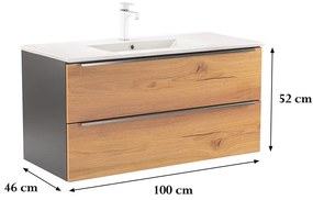 Dulap inferior Vario Trim 100 cu lavoar antracit-stejar