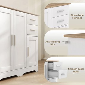 HOMCOM Comodă Modernă din Lemn cu 2 Sertare și 2 Dulapuri, 100x40x78 cm, Alb și Culoare Lemn | Aosom Romania