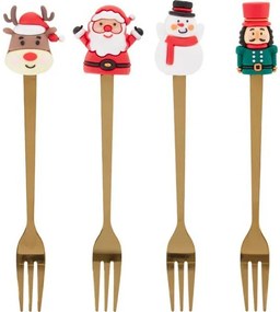 Set de 4 furculițe aurii cu decor de Crăciun