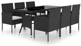 Set mobilier de gradina, 7 piese, negru, poliratan