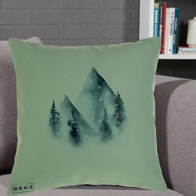 Perna Decorativa Munti Inzapeziti Acuarela Indigo, 40x40 cm, Verde, Husa Detasabila, Perna Inclusa, BEKZ®