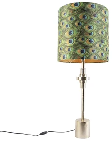 Lampă de masă Art Deco cu abajur din catifea aurie, design cu pene de păun, 40 cm - Diverso