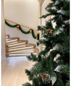 Brad de Crăciun frumos decorat cu zăpadă, conuri de pin 150 cm