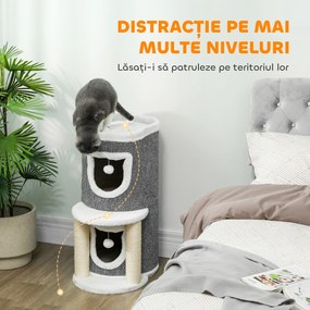 PawHut Ansamblu de joacă pentru pisici, 76 cm înălțime, cu culcușuri, pat și mingi, Gri | Aosom Romania