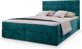 Reducere Pat tapițat boxspring GLORIEN VELVET 140x200 cm turquoise Calitate II Saltele: Saltea cu arcuri Bonell