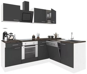 Dulap de bucătărie de colț Yorki 220, corp alb, față antracit satinat, element inferior cuptor