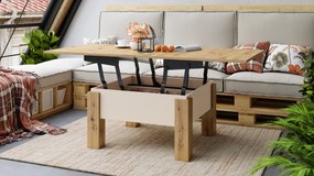 Mazzoni OSLO Stejar Artisan/Bej (Șampanie) - MĂSUȚĂ EXTENSIBILĂ CU RIDICAREA BLATULUI MĂSUȚĂ DE CAFEA