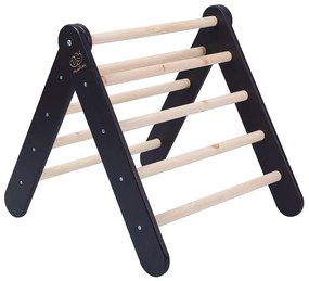Triunghi Pikler de cățărat negru din lemn de pin 60x60x60 cm Montessori – Meowbaby