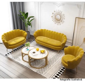 Fotoliu în stil Art-deco, catifea Velvet muştar/crom auriu, NOBLIN NEW
