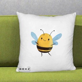 Perna Decorativa Buburuza pe Trifoi cu Patru Foi, 40x40 cm, Alb Pufos, Husa Detasabila, Perna Inclusa, BEKZ®