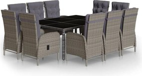 vidaXL Set mobilier de grădină, 11 piese, gri, poliratan