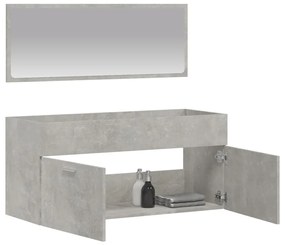 Dulap de baie cu oglindă, gri beton, lemn prelucrat