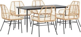 vidaXL Set de sufragerie de grădină de 7 piese sticlă poliratan maro
