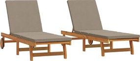vidaXL Șezlong 2-persoană 2 pcs Maro Lemn Solid de Acacia