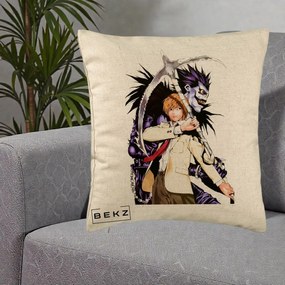 Perna Personalizata Death Note Light si Ryuk Duo, 40x40 cm, Bej, Husa Detasabila, Perna Inclusa, BEKZ®