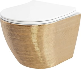 Vas WC suspendabil Rea Carlo Mini Tornado NF WHITE BRUSH GOLD