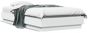 Cadru de pat cu lumini LED, alb, 90x190 cm