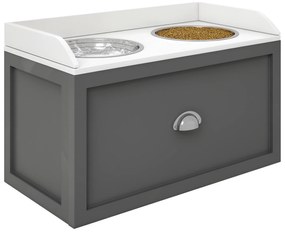 PawHut Bol Dublu pentru Câine și Pisică - suport pentru boluri ridicat cu depozitare 2 în 1 - sertar, 2 boluri - oțel inox. MDF alb gri | Aosom Romania